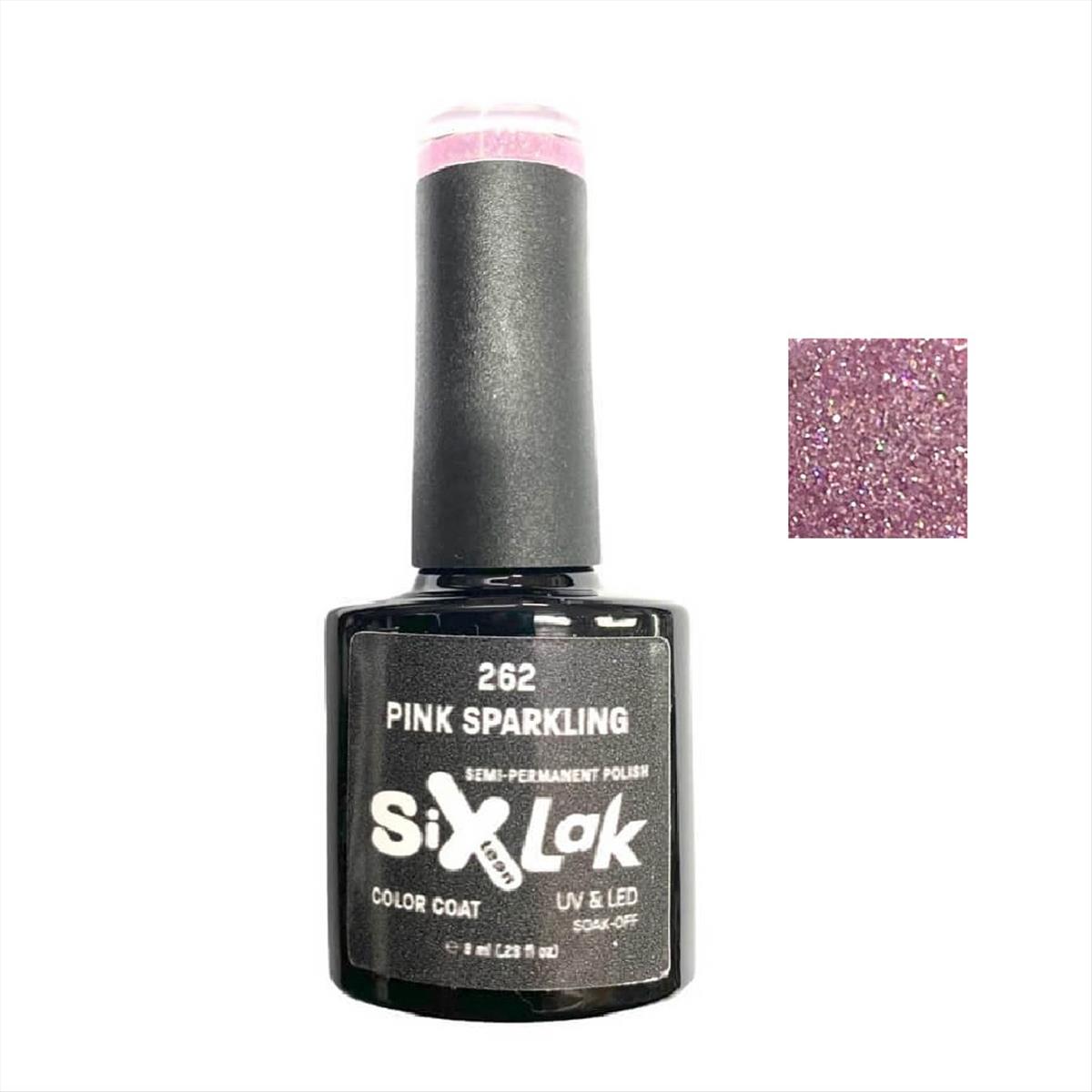 Ημιμόνιμο Βερνίκι SixLak Uv & Led Soak Off No262 Pink Sparkling 8ml