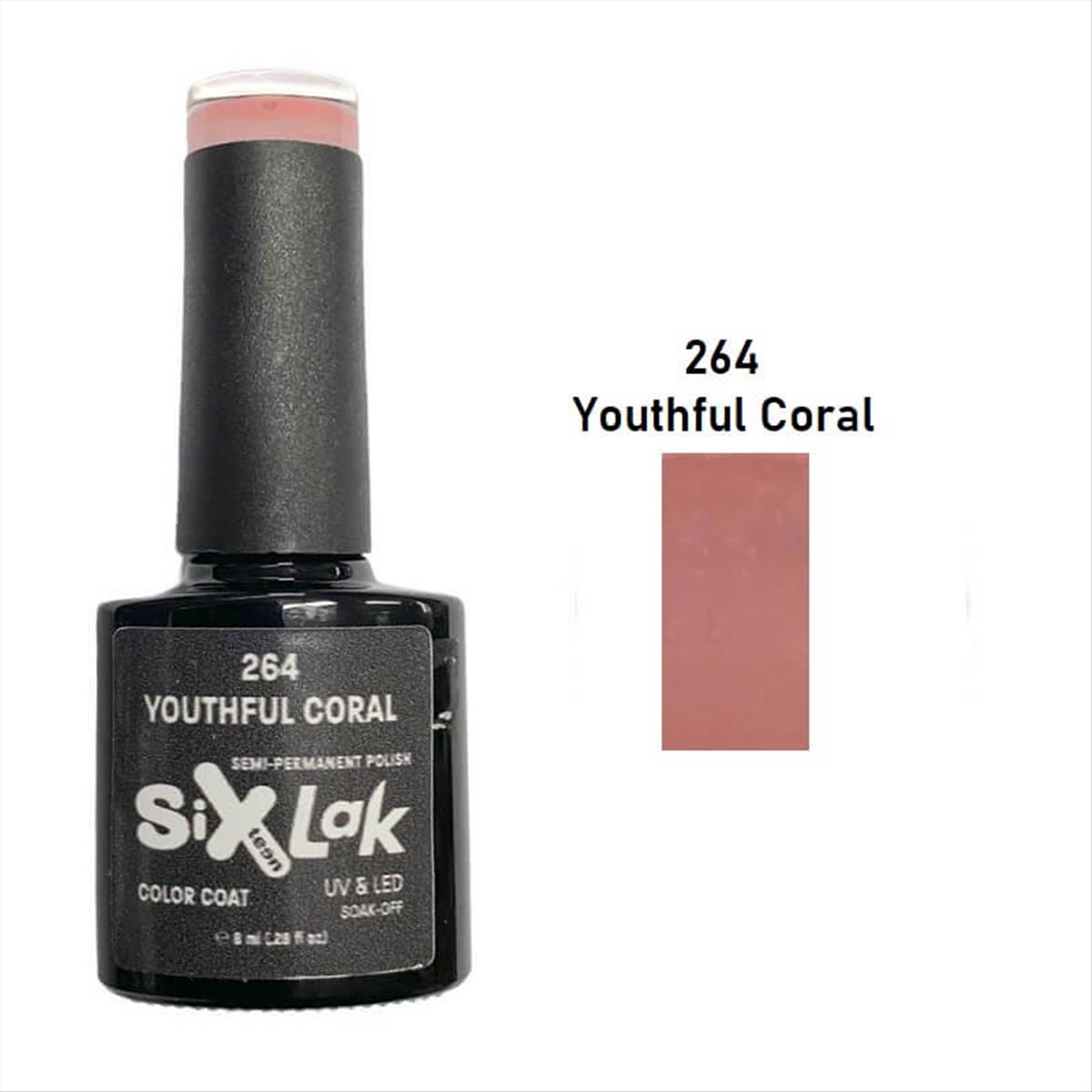 Semi-permanent Varnish SixLak Uv & Led Soak Off 264 Youthful Coral 8ml