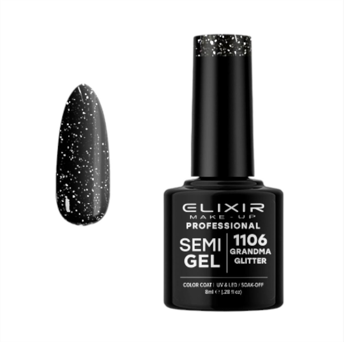 Ημιμόνιμο Βερνίκι Elixir Semi Gel Uv&Led 1106 Grandma Glitter 8ml