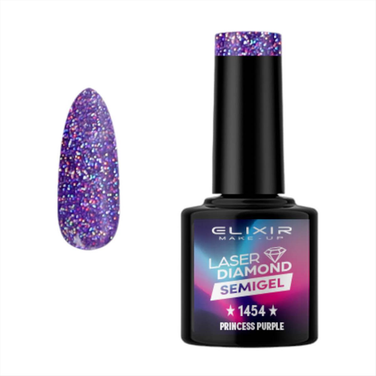 Ημιμόνιμο Βερνίκι Elixir Semi Gel Uv&Led 1454 Laser Diamond Princess Purple 8ml