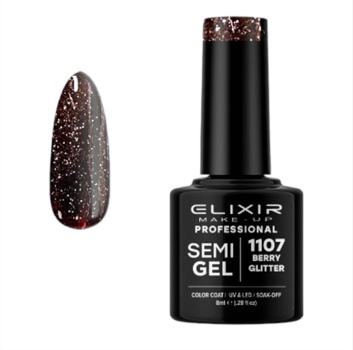 Ημιμόνιμο Βερνίκι Elixir Semi Gel Uv&Led 1107 Berry Glitter 8ml