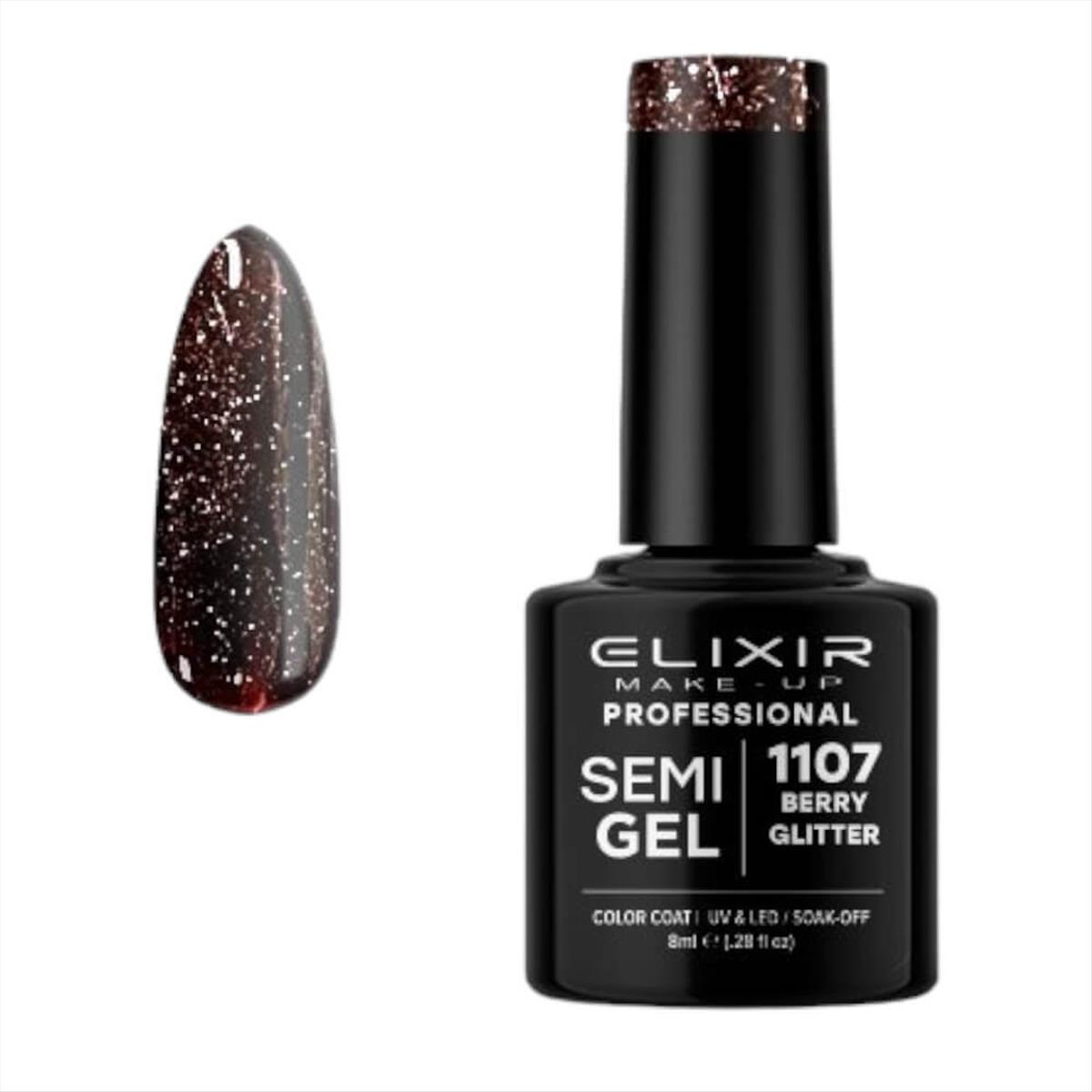 Elixir Semi Gel Uv&Led 1107 Berry Glitter 8ml