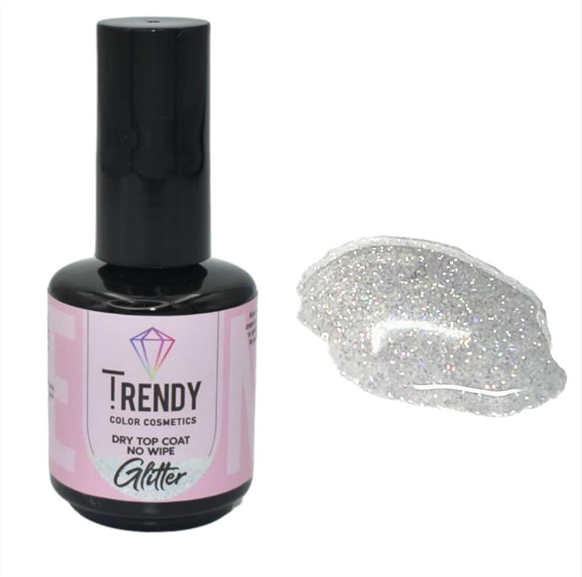 Ημιμόνιμο Βερνίκι Trendy Dry Top Coat No Wipe Glitter 15ml