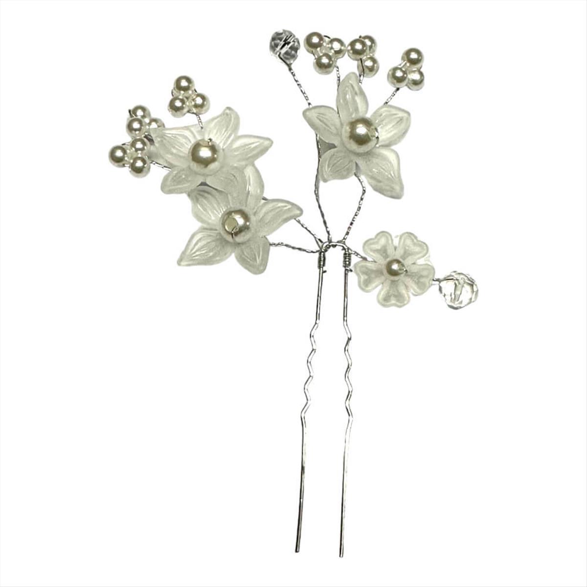 Bridal Hair Pin-Flowers & Pearls