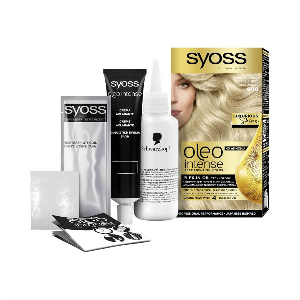 Βαφή Μαλλιών Syoss Oleo Intense Kit 9-10 Ξανθό Φωτεινό 50ml