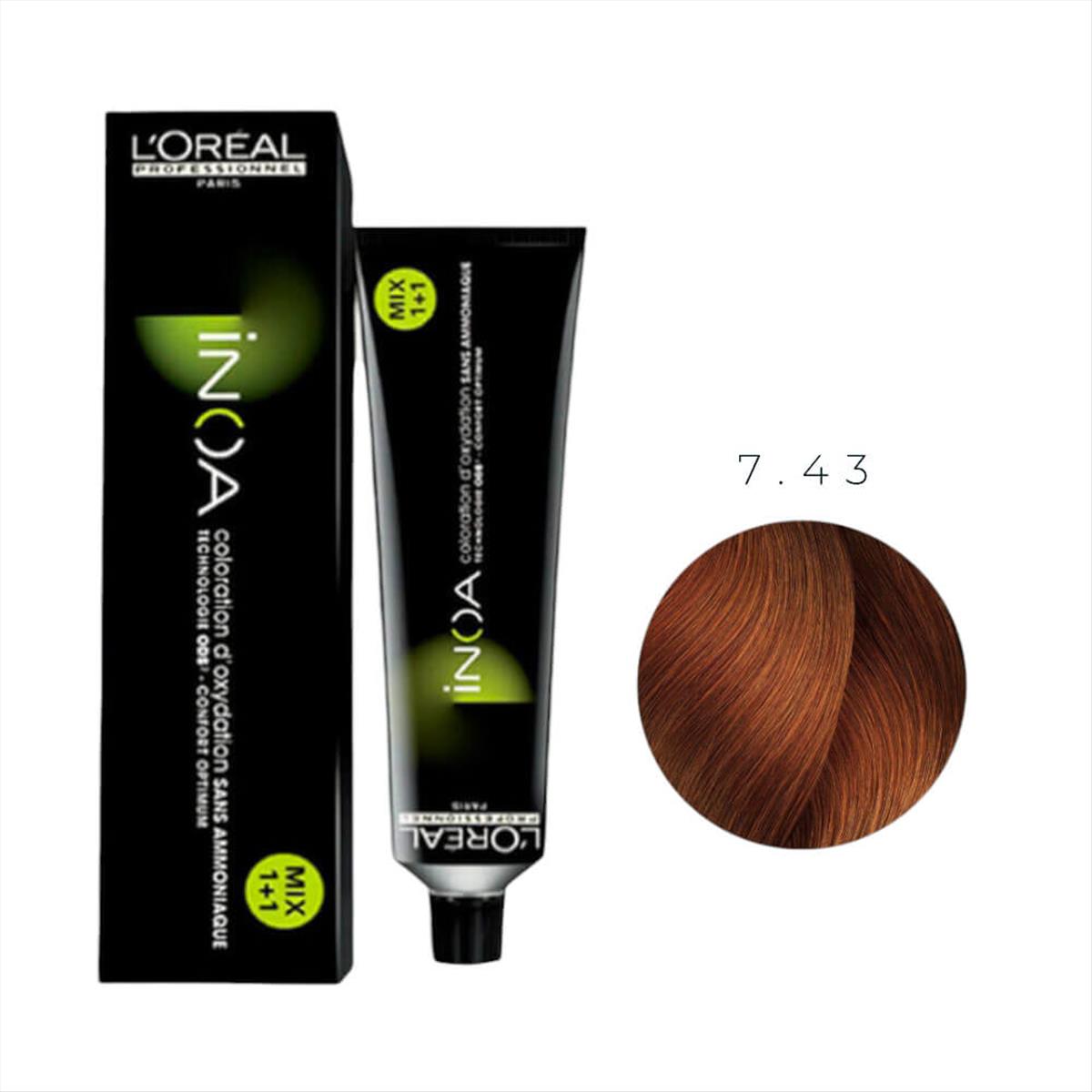 Βαφή Μαλλιών L\'Oreal Inoa No 7.43 Ξανθό Χάλκινο Ντορέ - 60gr