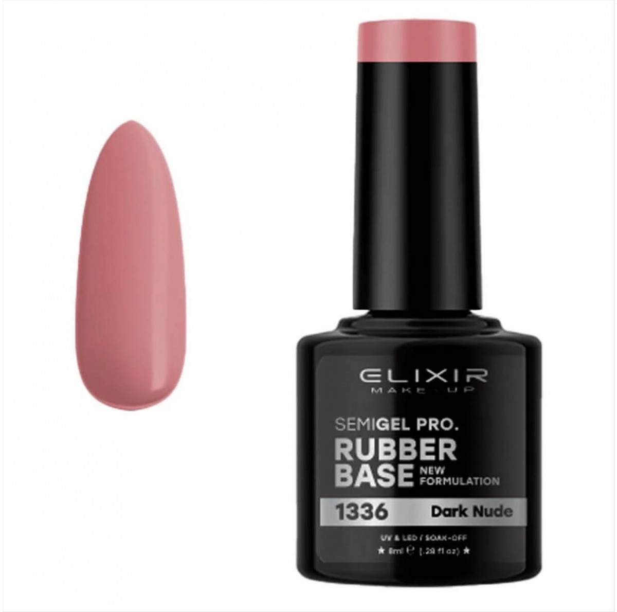 Ημιμόνιμο Βερνίκι Elixir Semi Gel Uv&Led 1336 Dark Nude Rubber Base 8ml