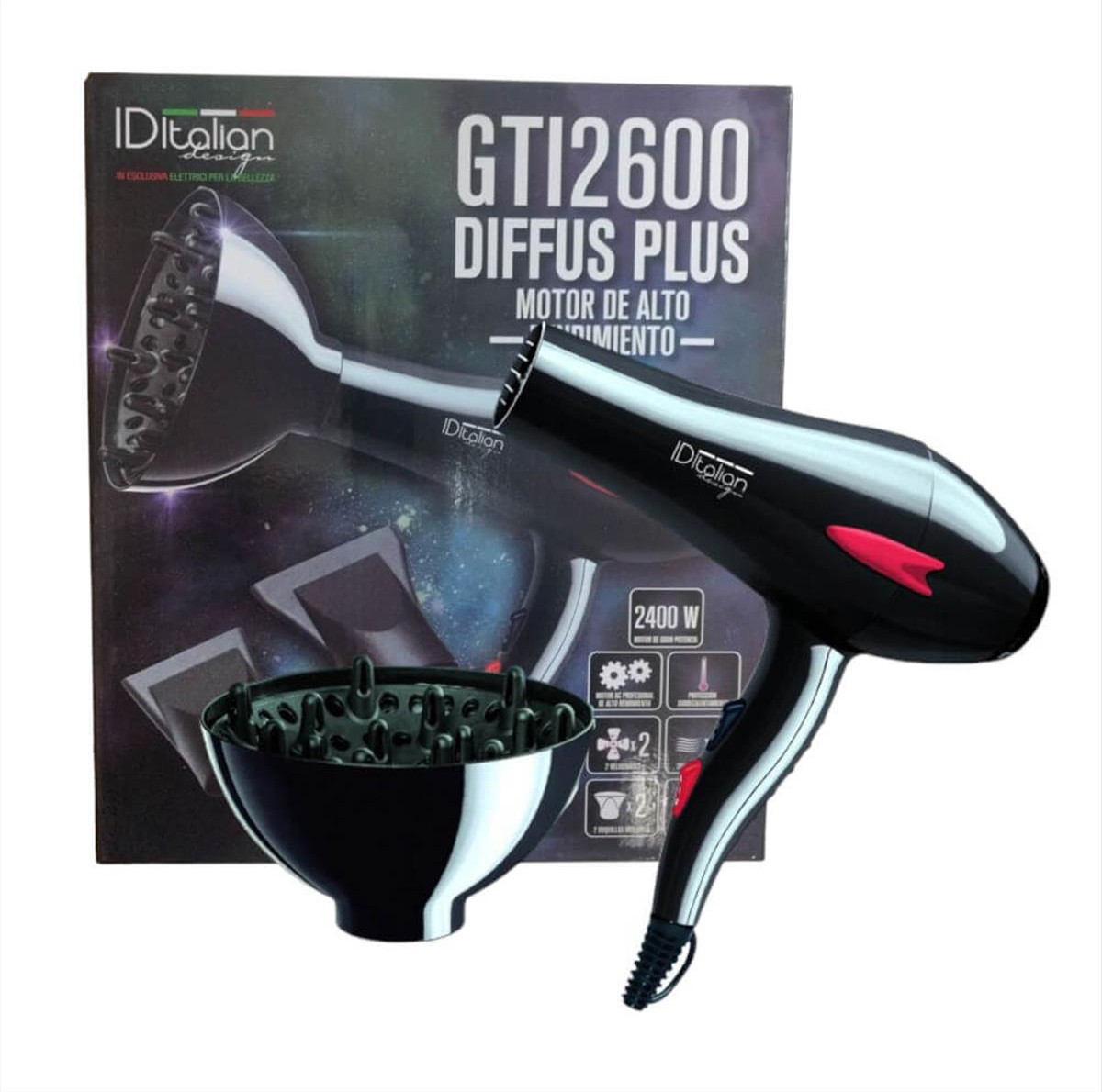 Hair Dryer Id Italian GTI2600 Plus & Diffus 2400watt (Black)