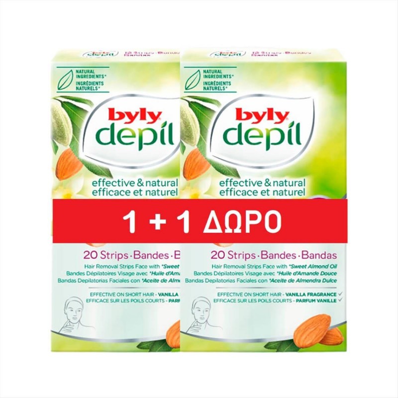 Byly Depil Facial Depilatory Strips with Almond Scent 20pcs 1+1 Gift