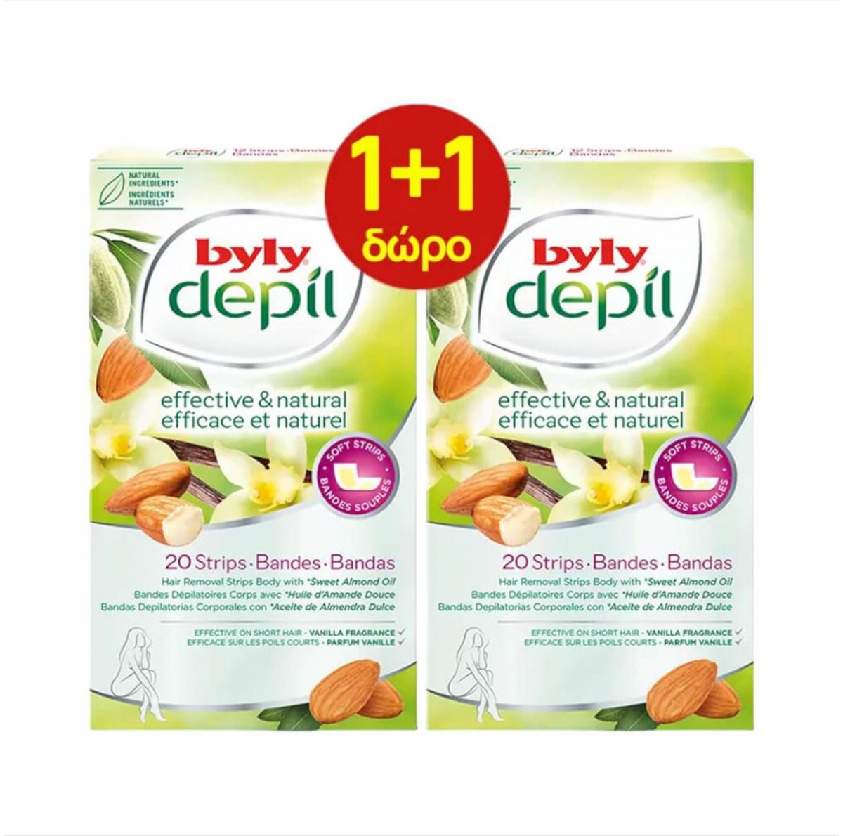 Byly Depil Depilatory Body Strips with Almond Scent 20pcs 1+1 Gift