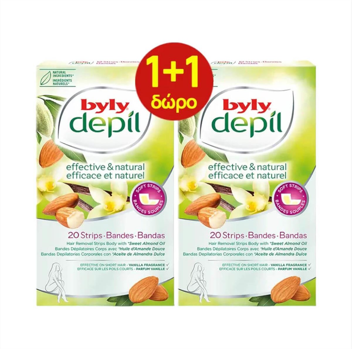 Byly Depil Depilatory Body Strips with Almond Scent 20pcs 1+1 Gift