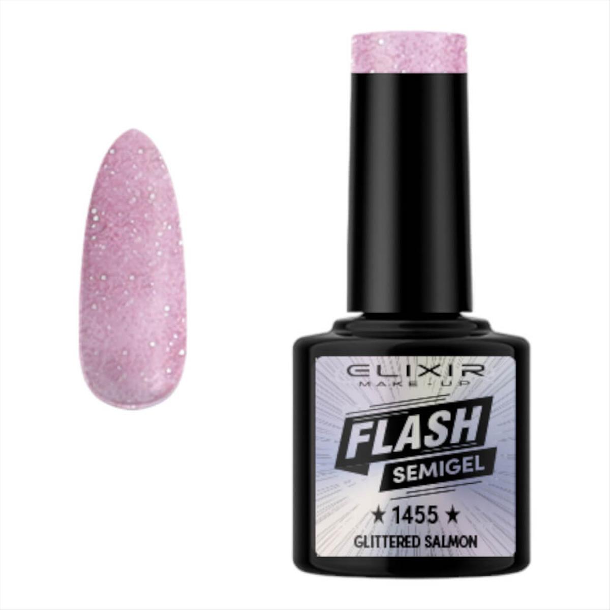 Ημιμόνιμο Βερνίκι Elixir Semi Gel Flash 1455 Glitter Red Salmon 8ml