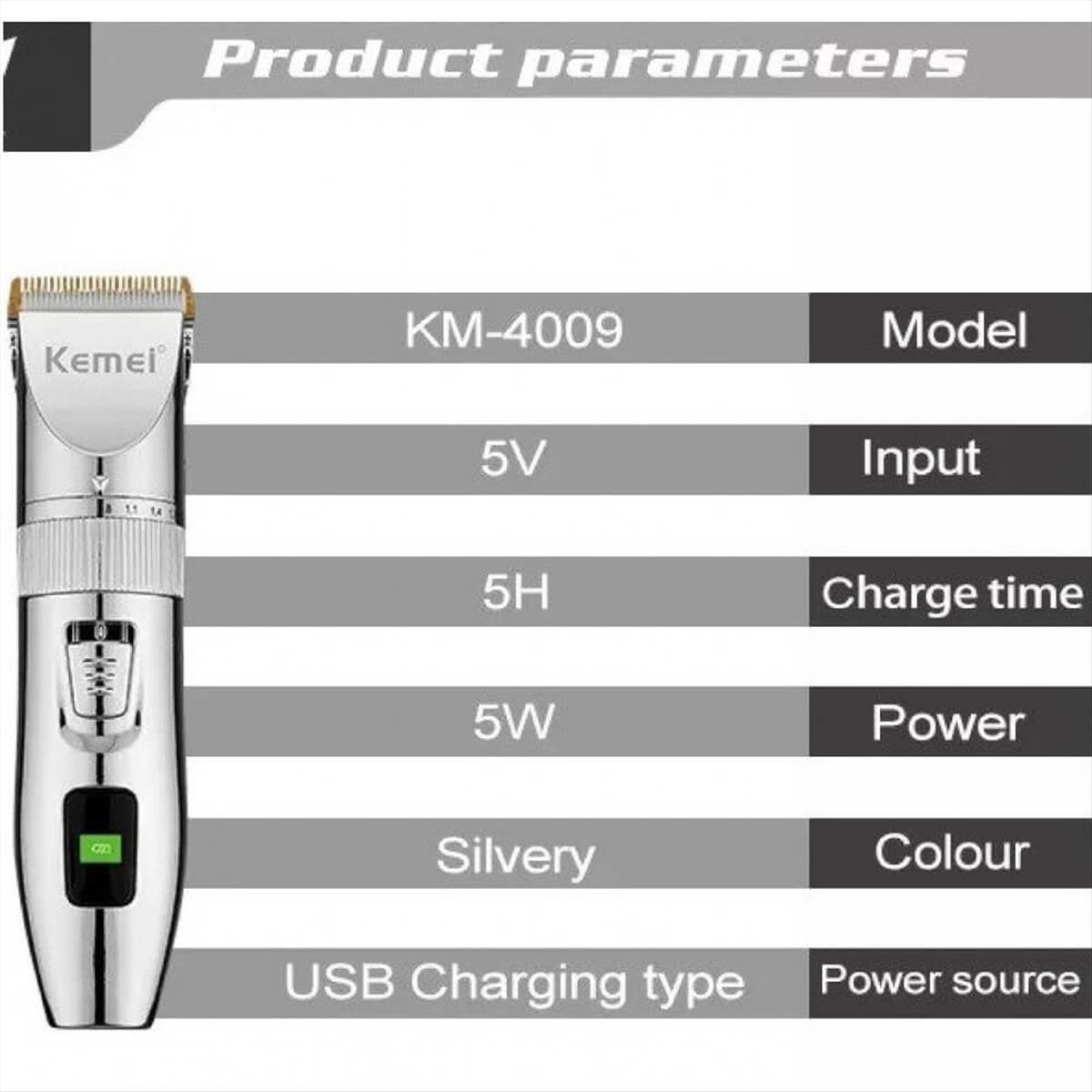 Hair Clipper Kemei Silver KM-4009