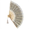 Fan Wooden Beige Lace with Sequins