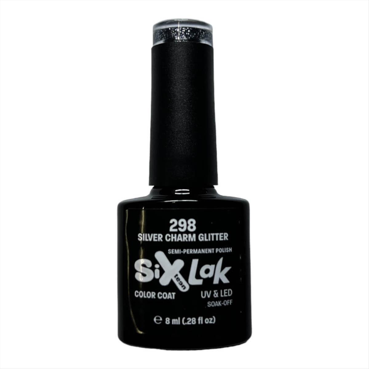 Semi-permanent Varnish SixLak Uv & Led Soak Off 298 Silver Charm Glitter 8ml