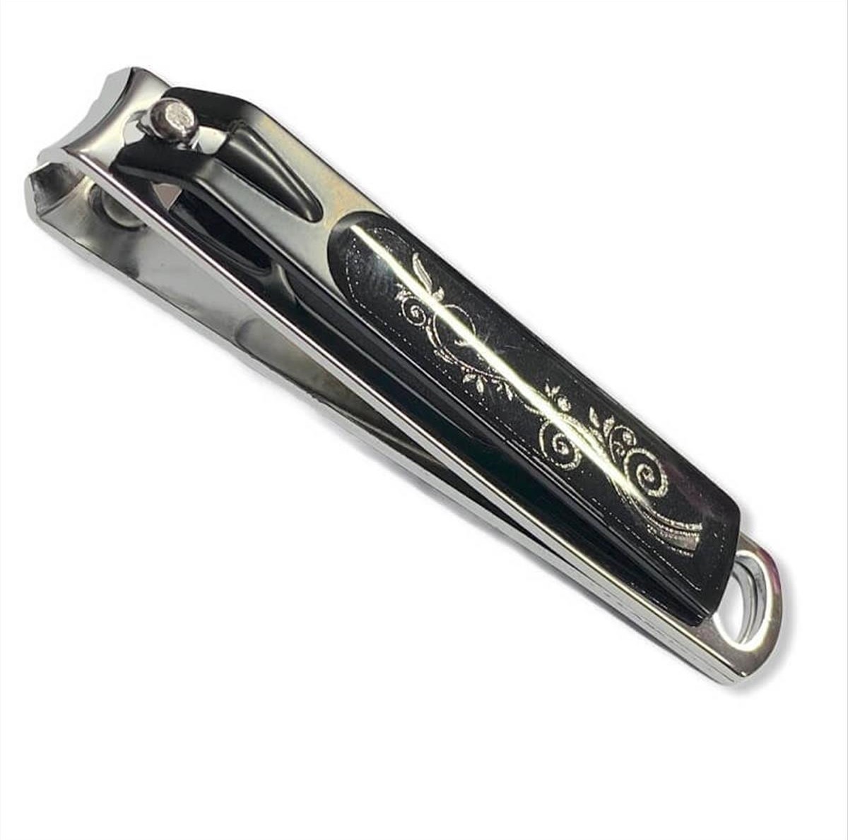 Nail clipper with black handle and mini file inside