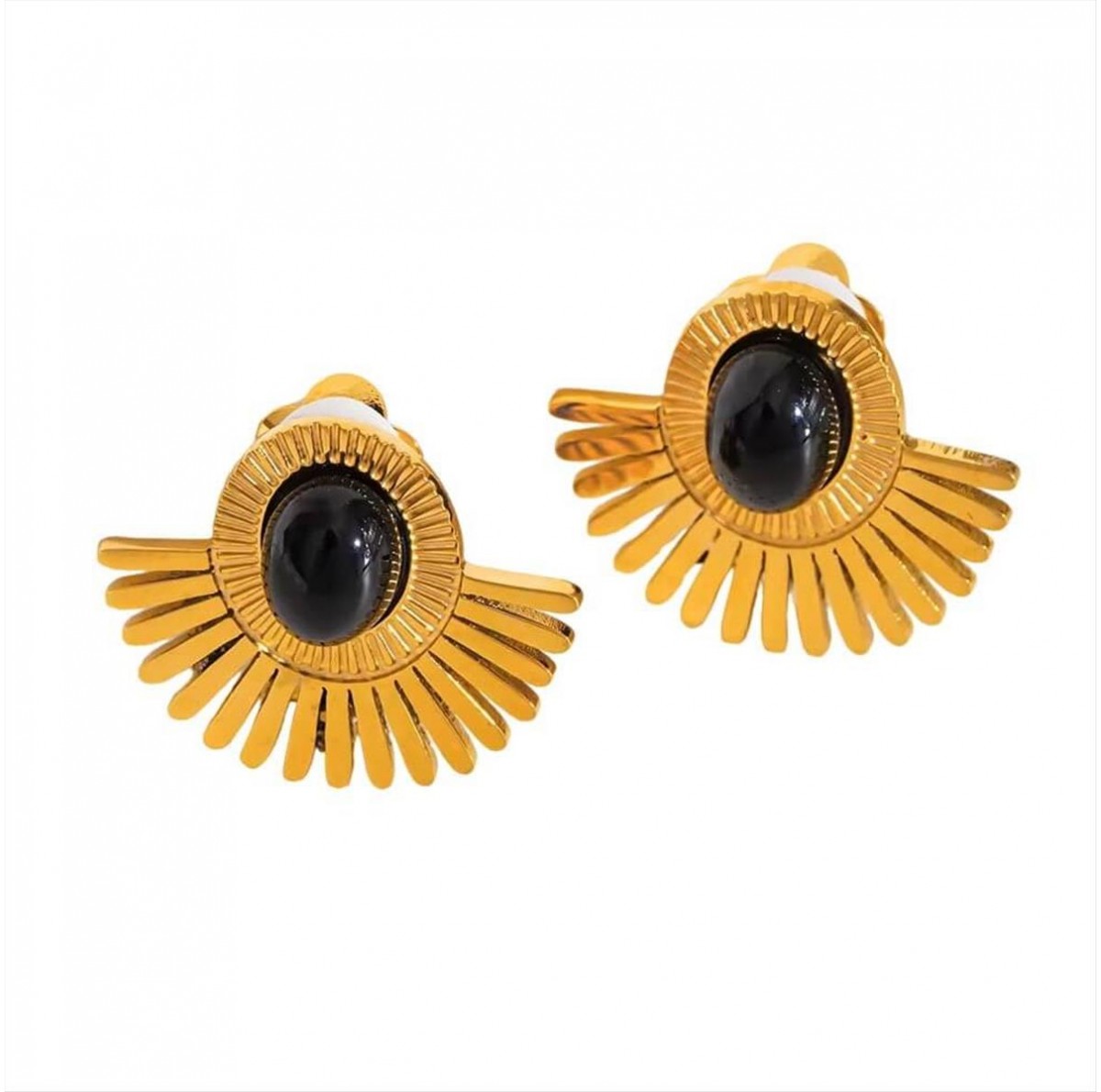 Oval fan earrings with clip gold