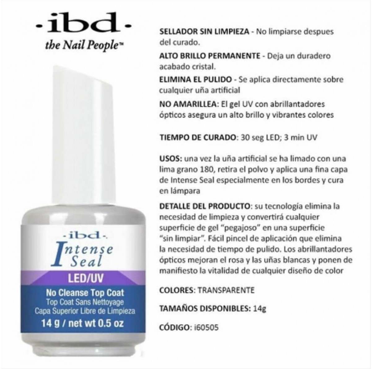 Top Coat No Cleanse Intense Seal LED UV IBD 14g