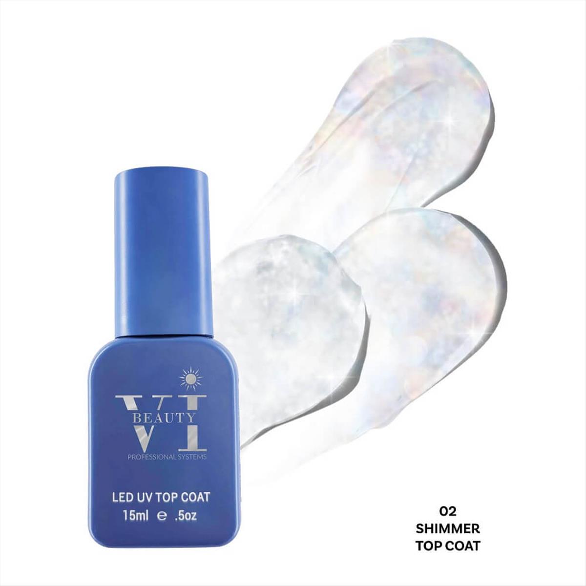 Ημιμόνιμο βερνίκι νυχιών Vi Beauty 02 Shimmer Non Wipe Top Coat 15ml