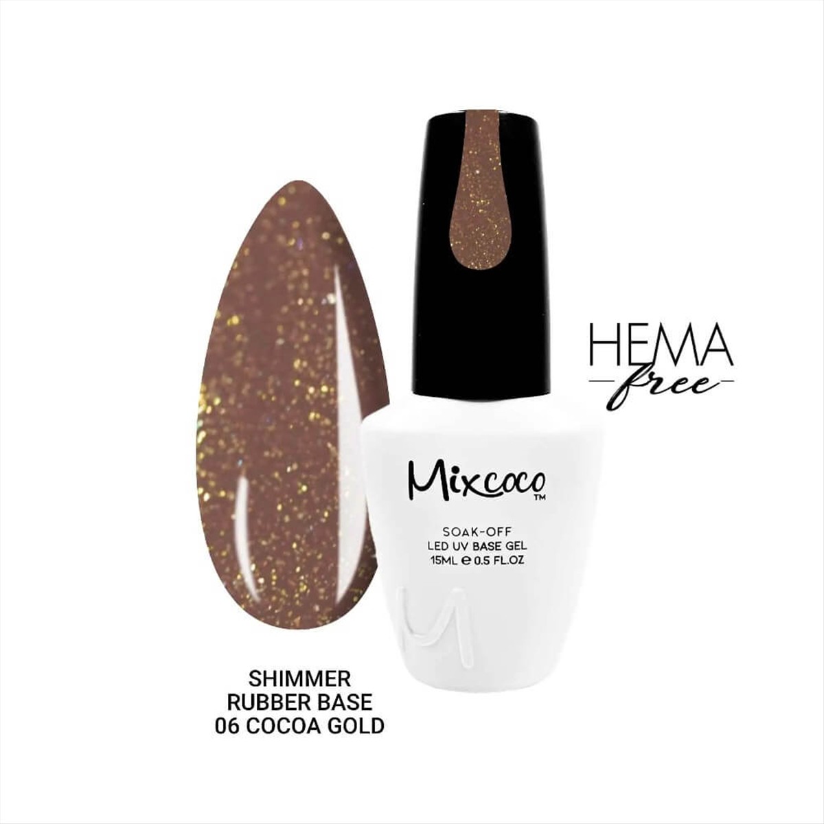 Ημιμόνιμο βερνίκι νυχιών Mixcoco 06 Cocoa Gold Rubber Base 15ml