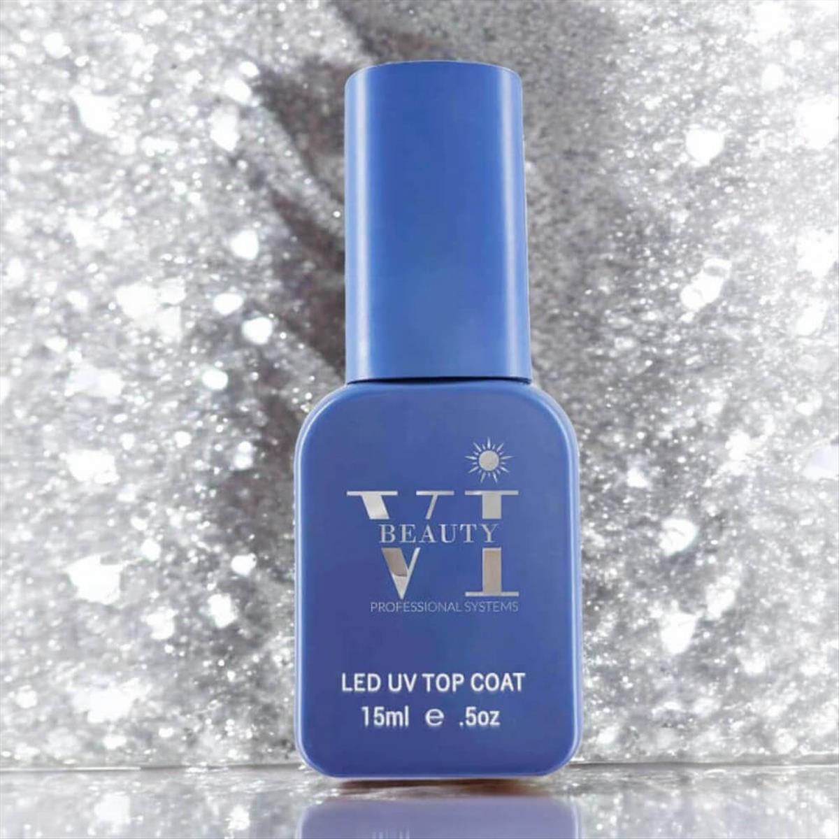 Soak Off Nails Vi Beauty Shimmer Non Wipe Top Coat 15ml