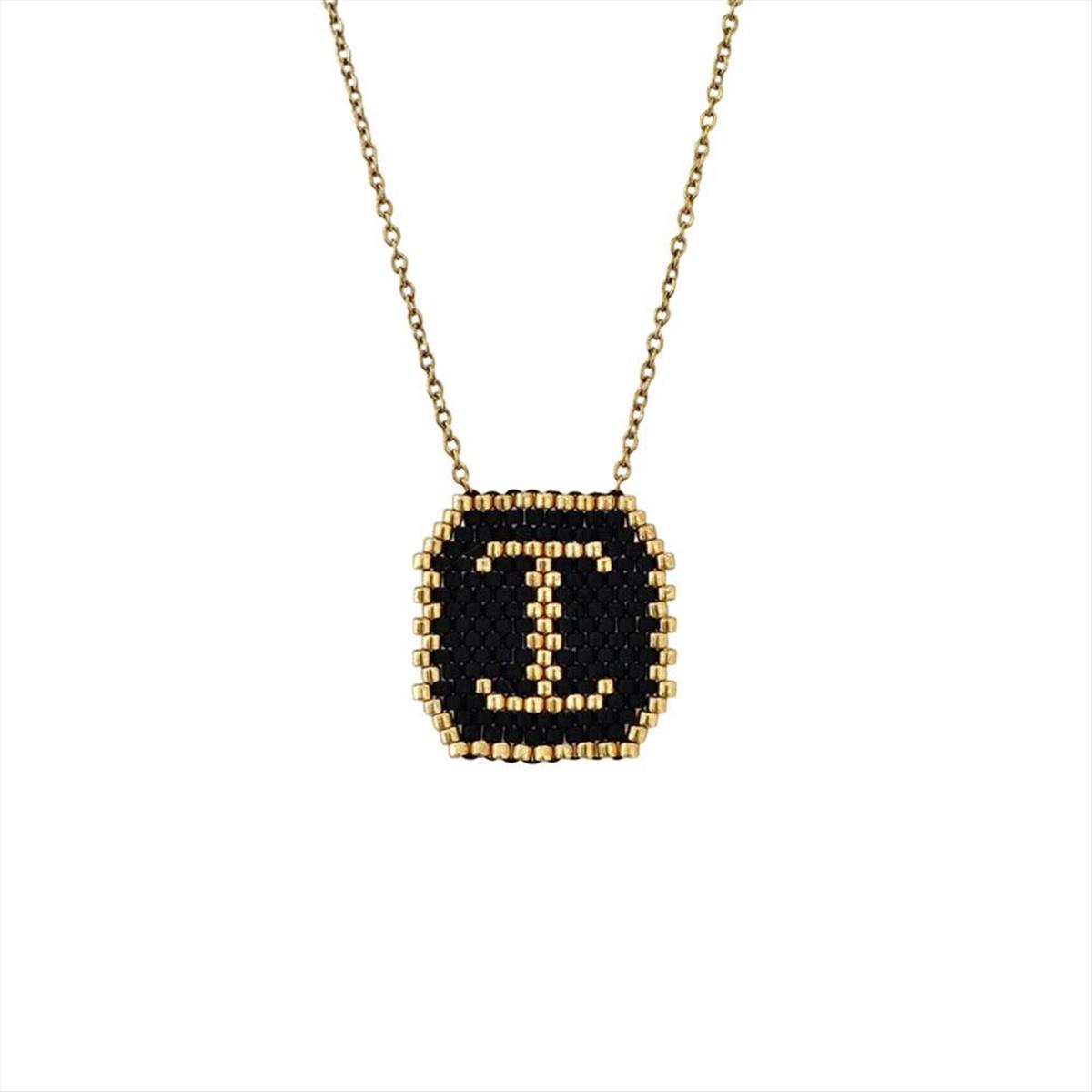 Women’s Steel Monogram ”I” With Black And Gold Beads