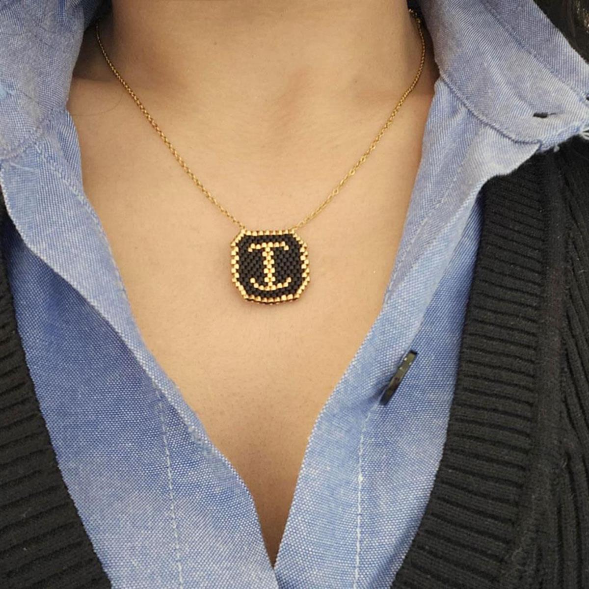 Women’s Steel Monogram ”I” With Black And Gold Beads