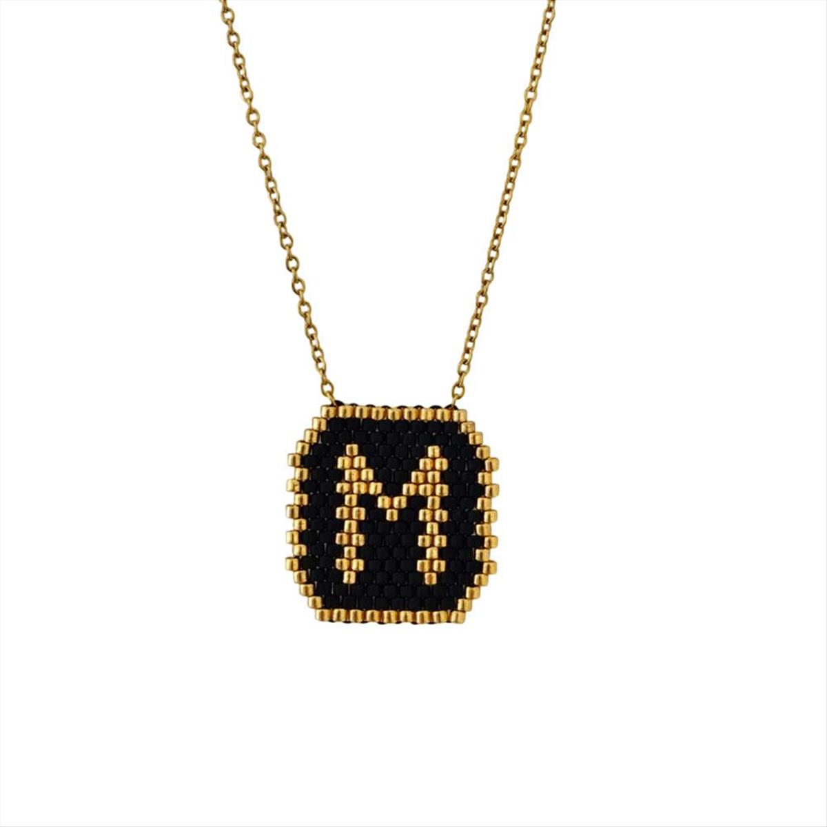 Women’s Steel Monogram ”M” With Black And Gold Beads