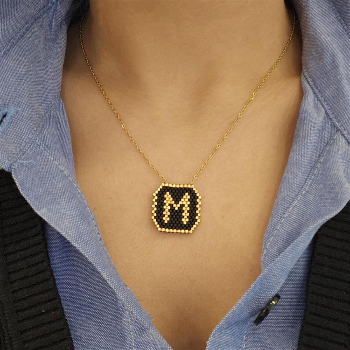 Women’s Steel Monogram ”M” With Black And Gold Beads