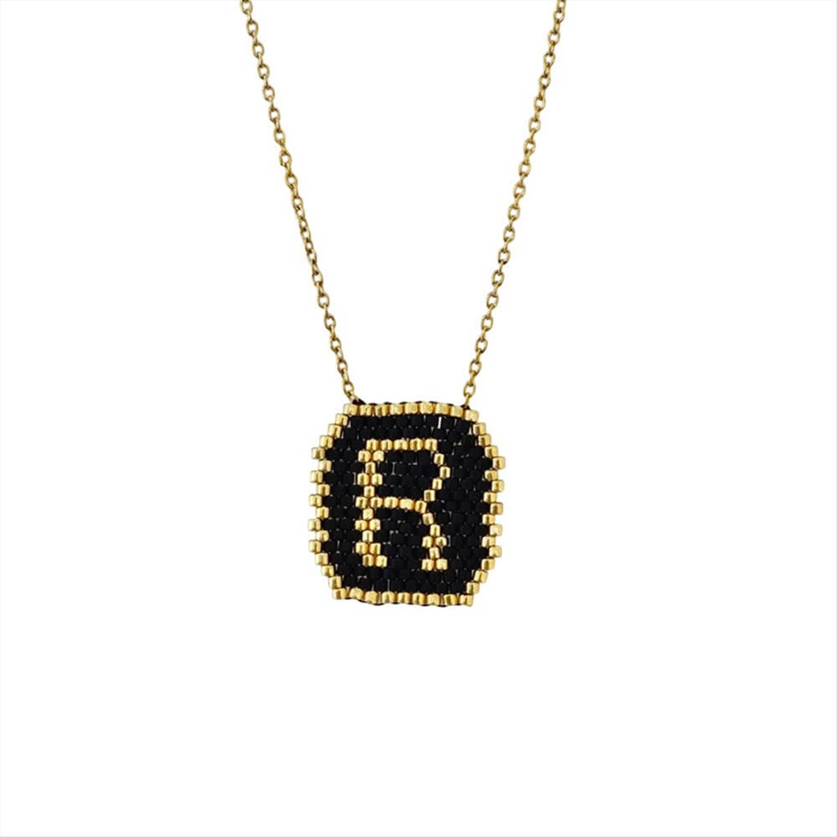 Women’s Steel Monogram ”R” With Black And Gold Beads