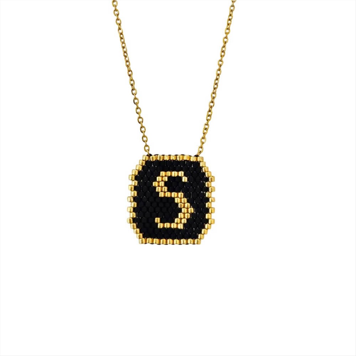 Women’s Steel Monogram ”S” With Black And Gold Beads