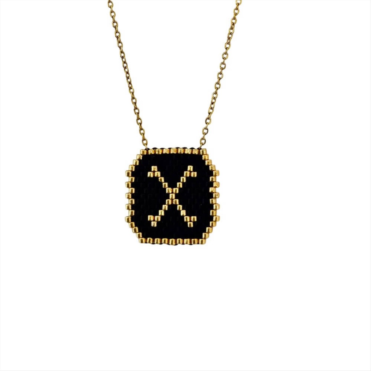 Women’s Steel Monogram ”X” With Black And Gold Beads