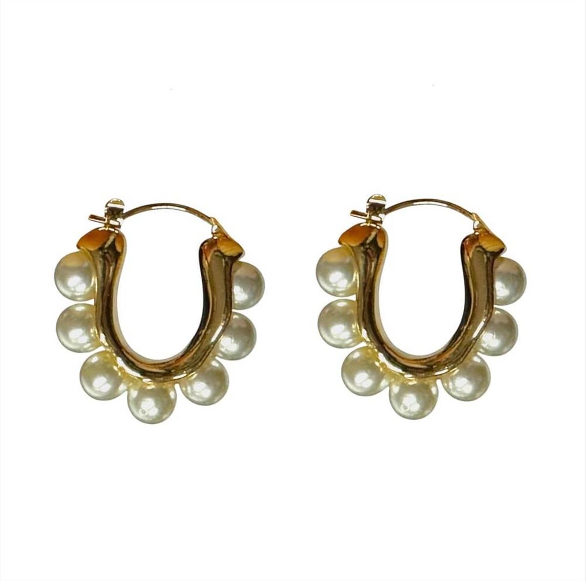 Gold hoop earrings with pearls A3098A