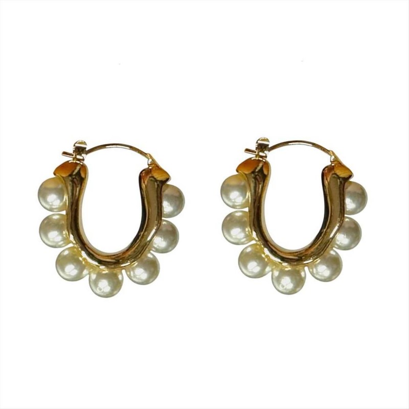 Gold hoop earrings with pearls A3098A