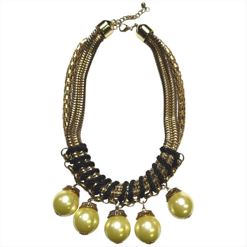 Statement gold necklace with large pearls & chains