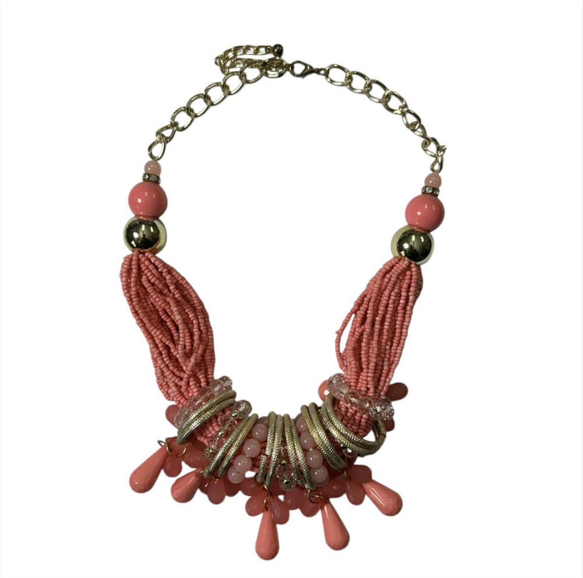 Statement pink necklace with beads & rings