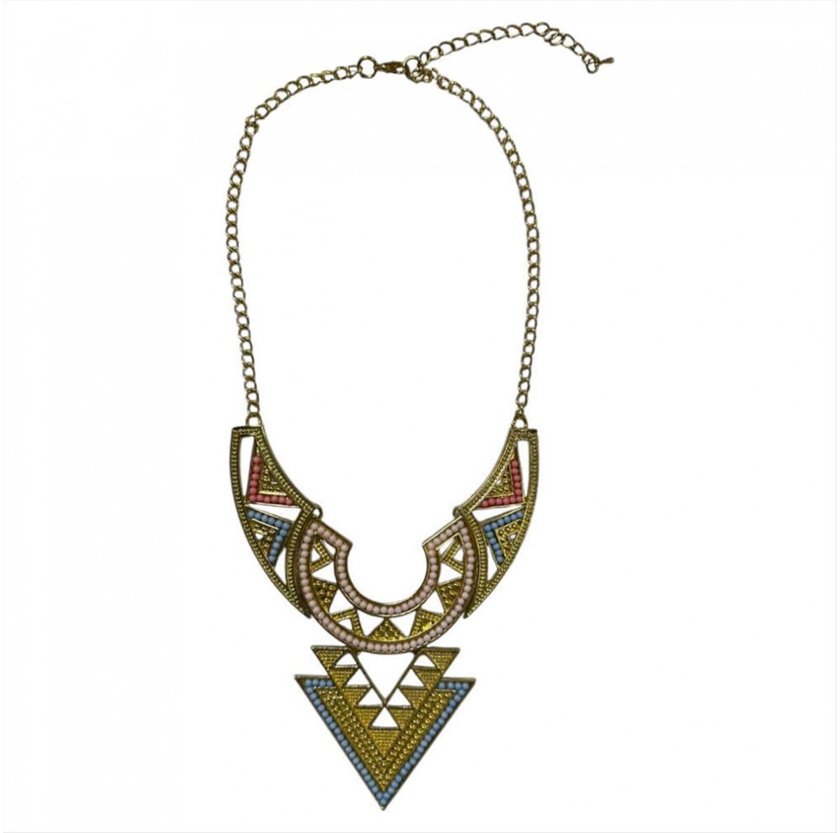 Statement gold necklace with geometric tribal design