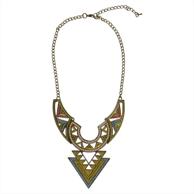 Statement gold necklace with geometric tribal design