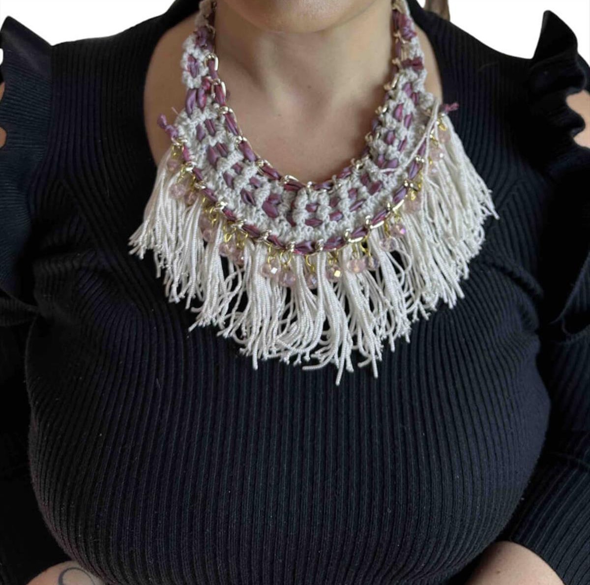 Statement boho necklace with crochet design