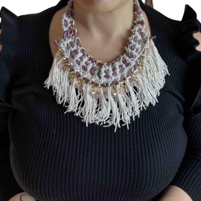 Statement boho necklace with crochet design