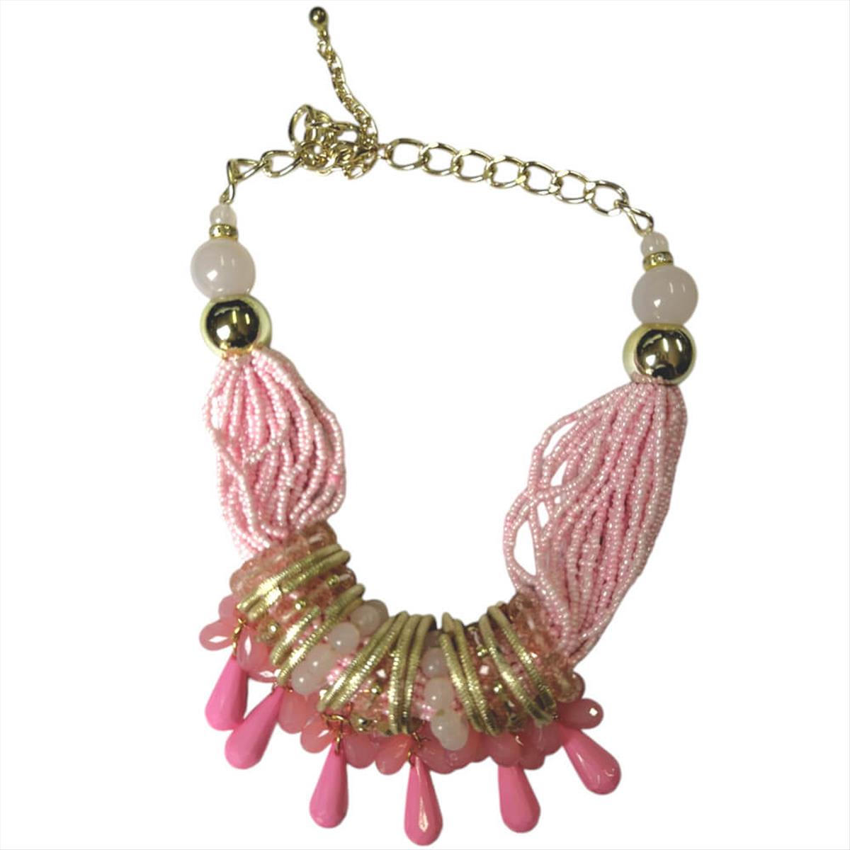 Statement pink necklace with beads & rings