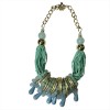 Statement necklace light blue with beads and rings