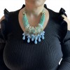 Statement necklace light blue with beads and rings