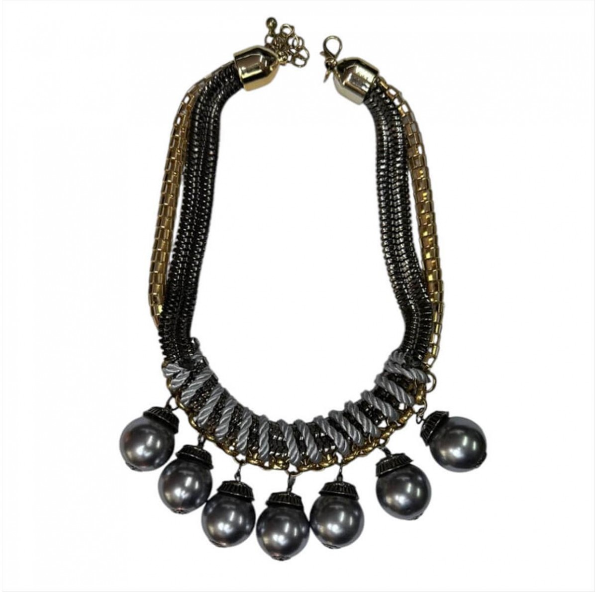 Statement gold-grey necklace with pearls & chains