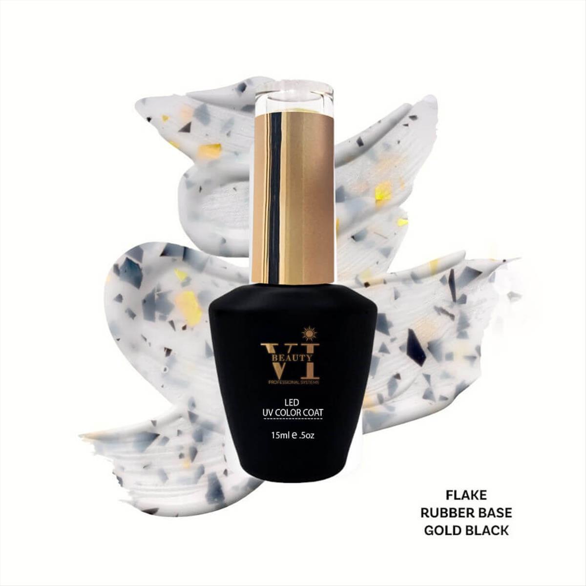 Soak Off Nails Vi Beauty Black Gold Flake Rubber Base 15ml