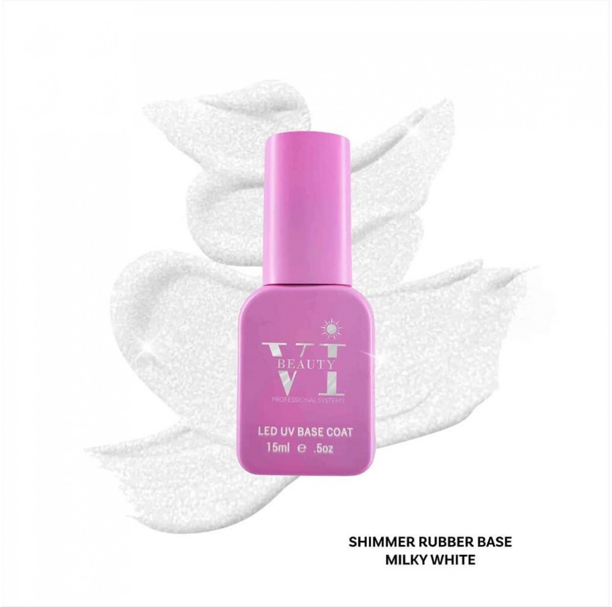 Soak Off Nails Vi Beauty Milky White Shimmer Rubber Base 15ml