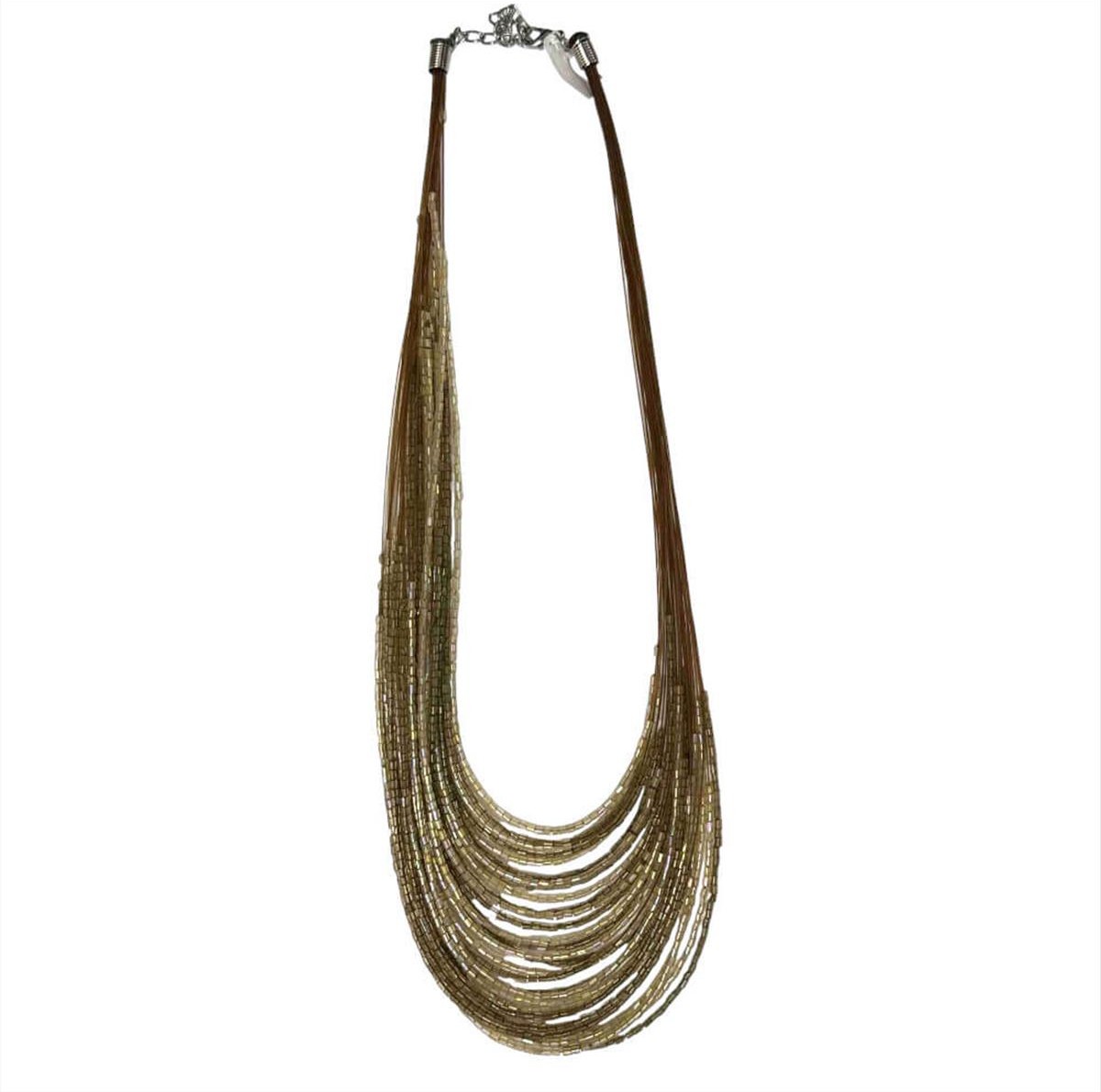 Multi-layer gold beaded necklace