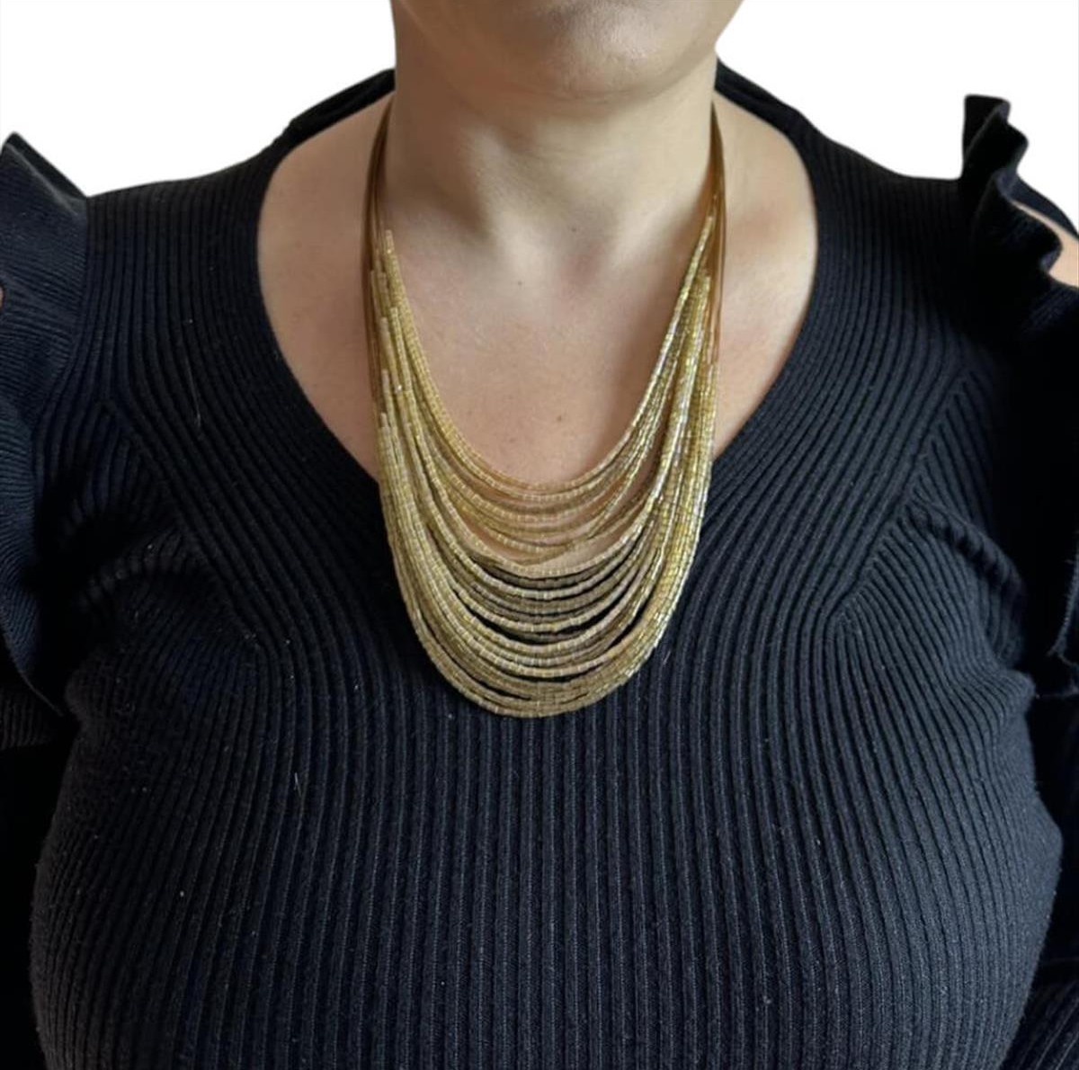 Multi-layer gold beaded necklace