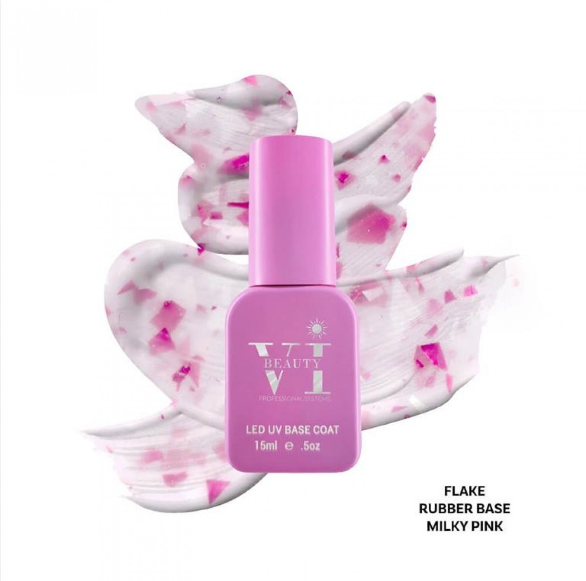 Soak Off Nails Vi Beauty Milky Pink Flake Rubber Base 15ml