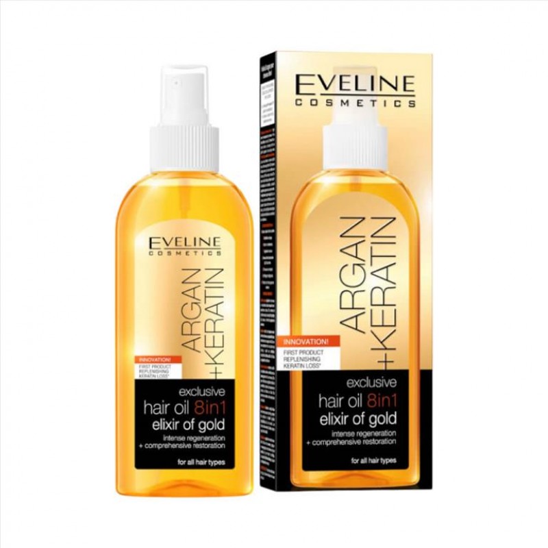 Eveline Argan + Keratin Exclusive Hair Oil 8in1 Elixir Of Gold 150ml